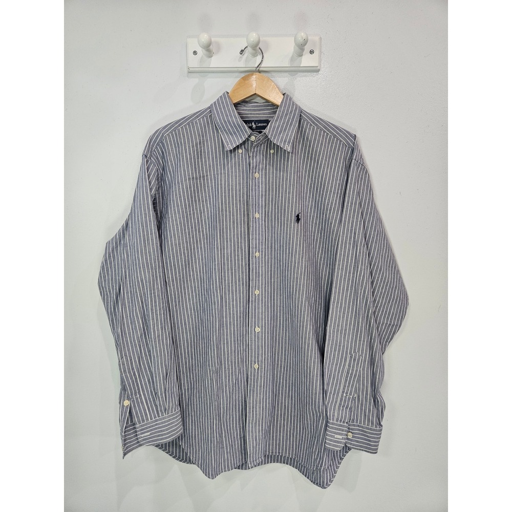 Ralph Lauren Blaire Men XL Blue White Striped Cotton Button Down Shirt LS